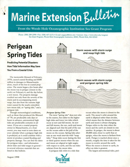 Perigean Spring Tides Tide Predictions, You Coincide with a Major Can Call the NOS Office Storm and Storm Surge