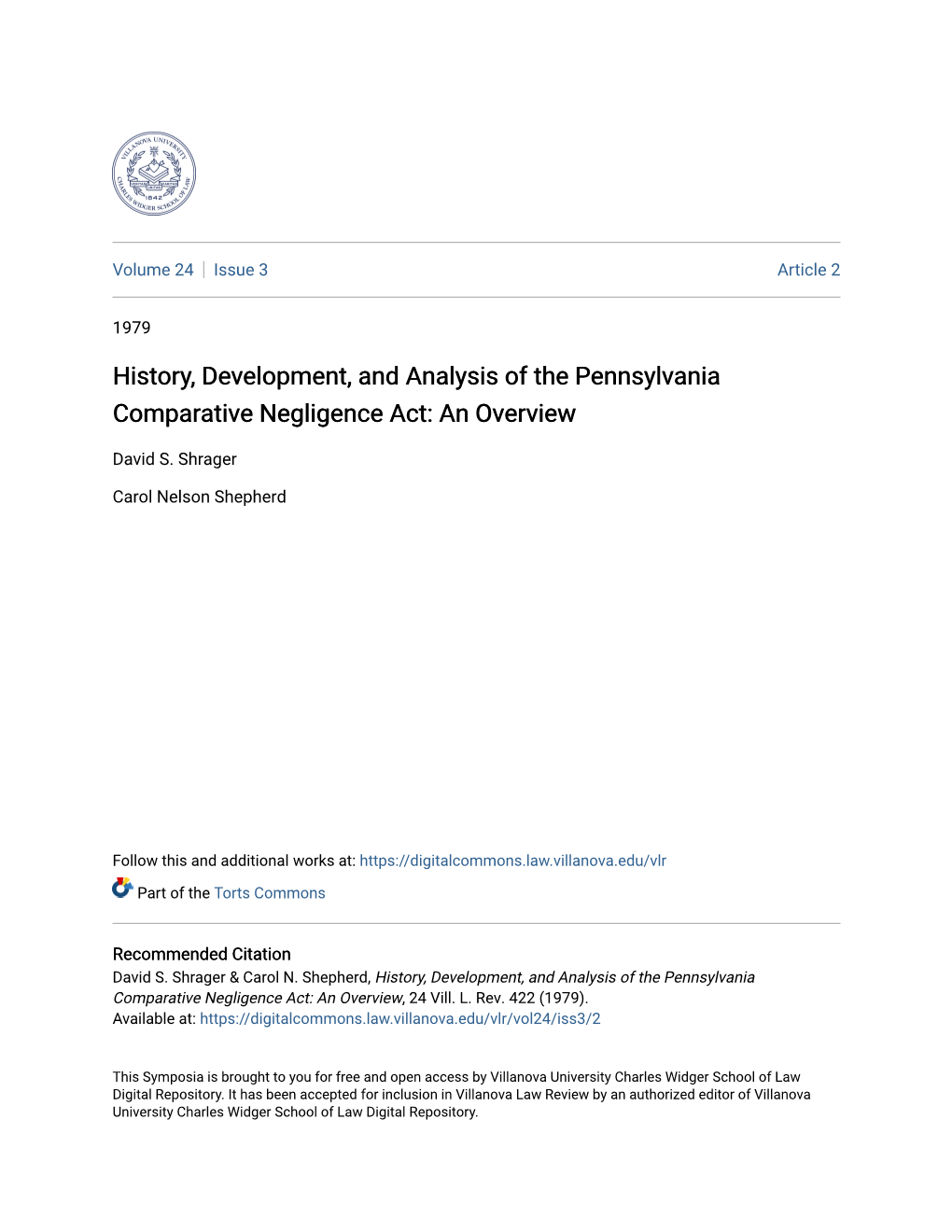 History, Development, and Analysis of the Pennsylvania Comparative Negligence Act: an Overview