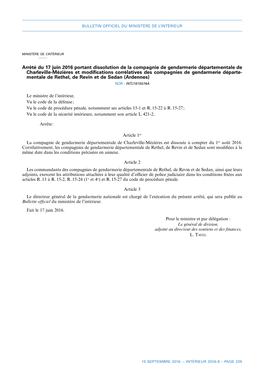 Arrêté Du 17 Juin 2016 Portant Dissolution De La Compagnie De