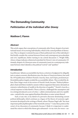 The Demanding Community: Politicization of the Individual After