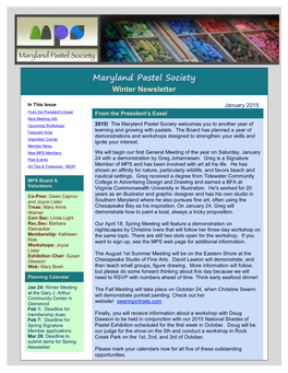 Maryland Pastel Society Winter Newsletter