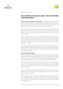 Masters Tournament Pre-Event Press Release