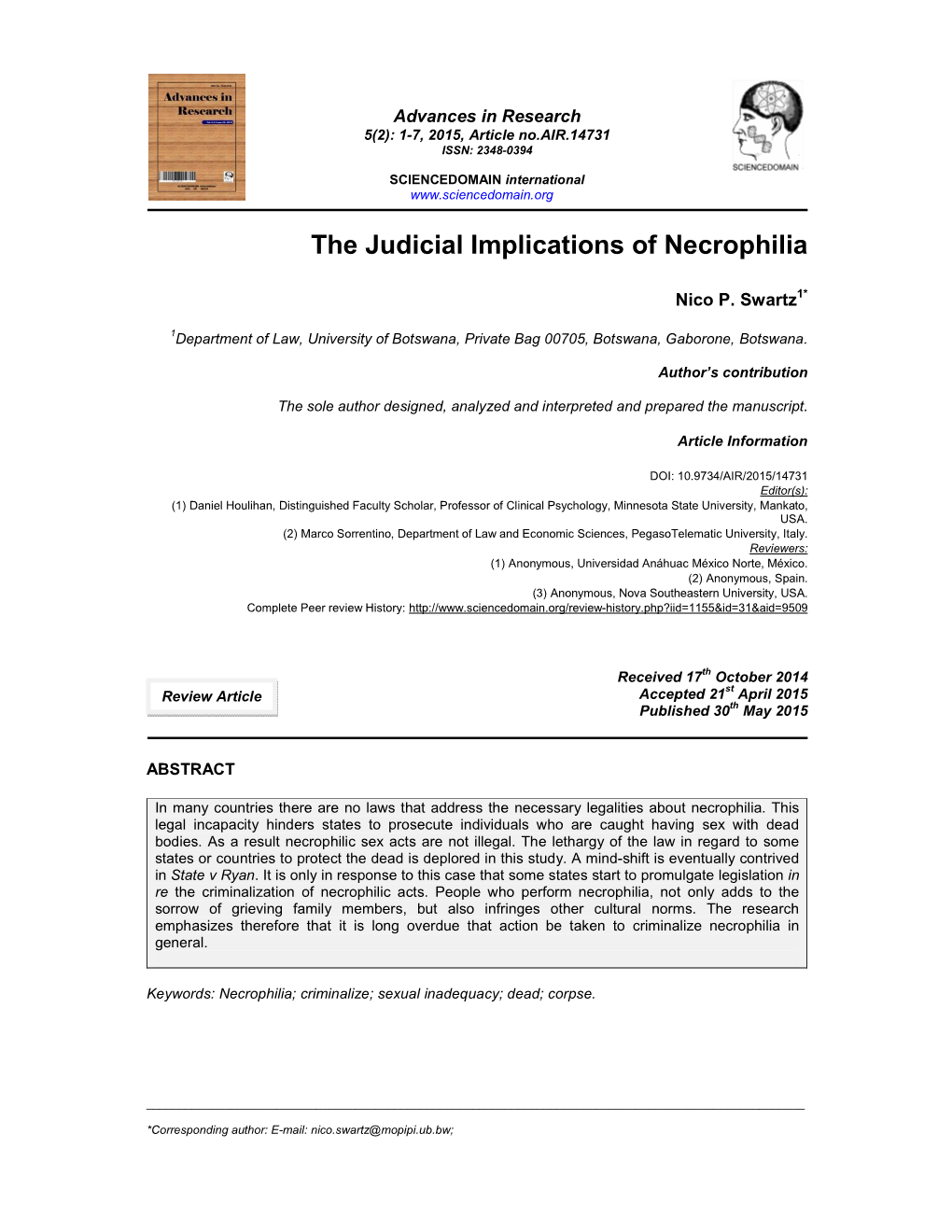 The Judicial Implications of Necrophilia