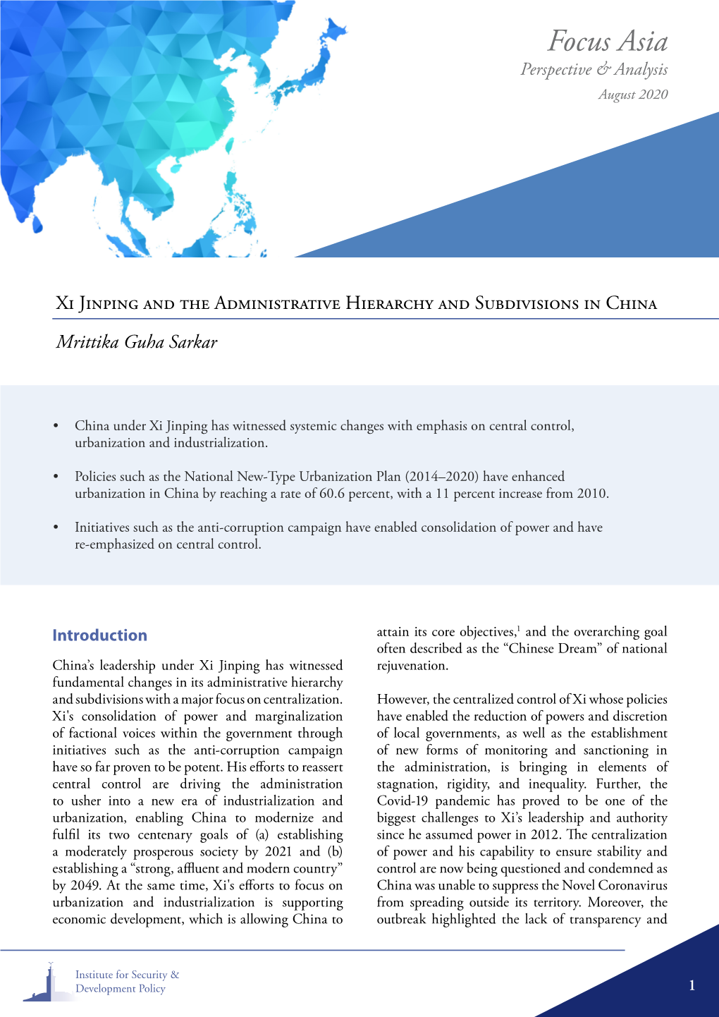 Xi Jinping and the Administrative Hierarchy and Subdivisions in China Mrittika Guha Sarkar