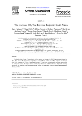 The Proposed CO2 Test Injection Project in South Africa