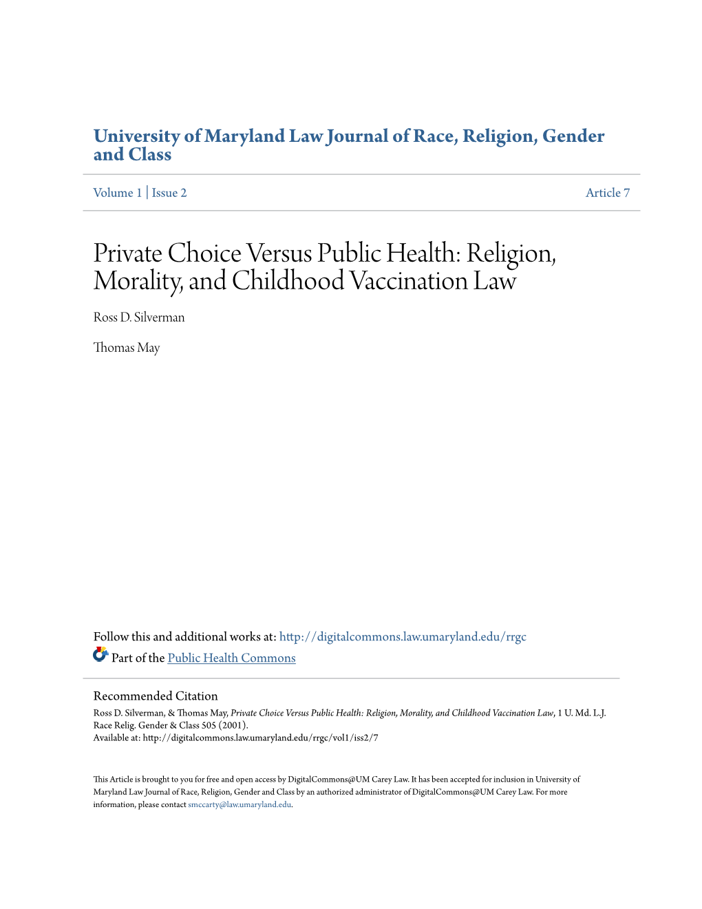 Religion, Morality, and Childhood Vaccination Law Ross D