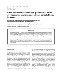 Effect of Arsenic Contaminated Ground Water on the Developmental Phenomena of Primary-School Children in Assam