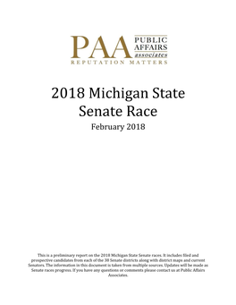 2018 Michigan State Senate Race February 2018