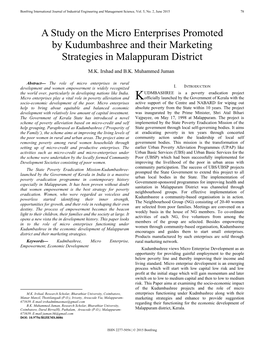 A Study on the Micro Enterprises Promoted by Kudumbashree and Their Marketing Strategies in Malappuram District