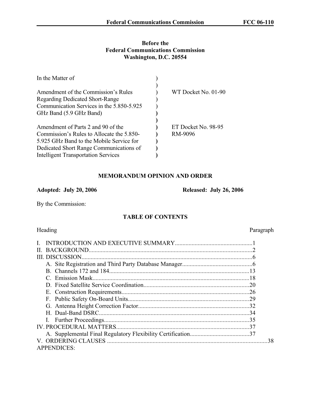 Federal Communications Commission FCC 06-110