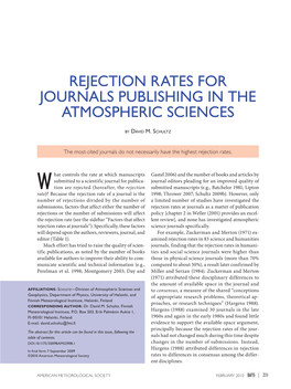 Rejection Rates for Journals Publishing in the Atmospheric Sciences