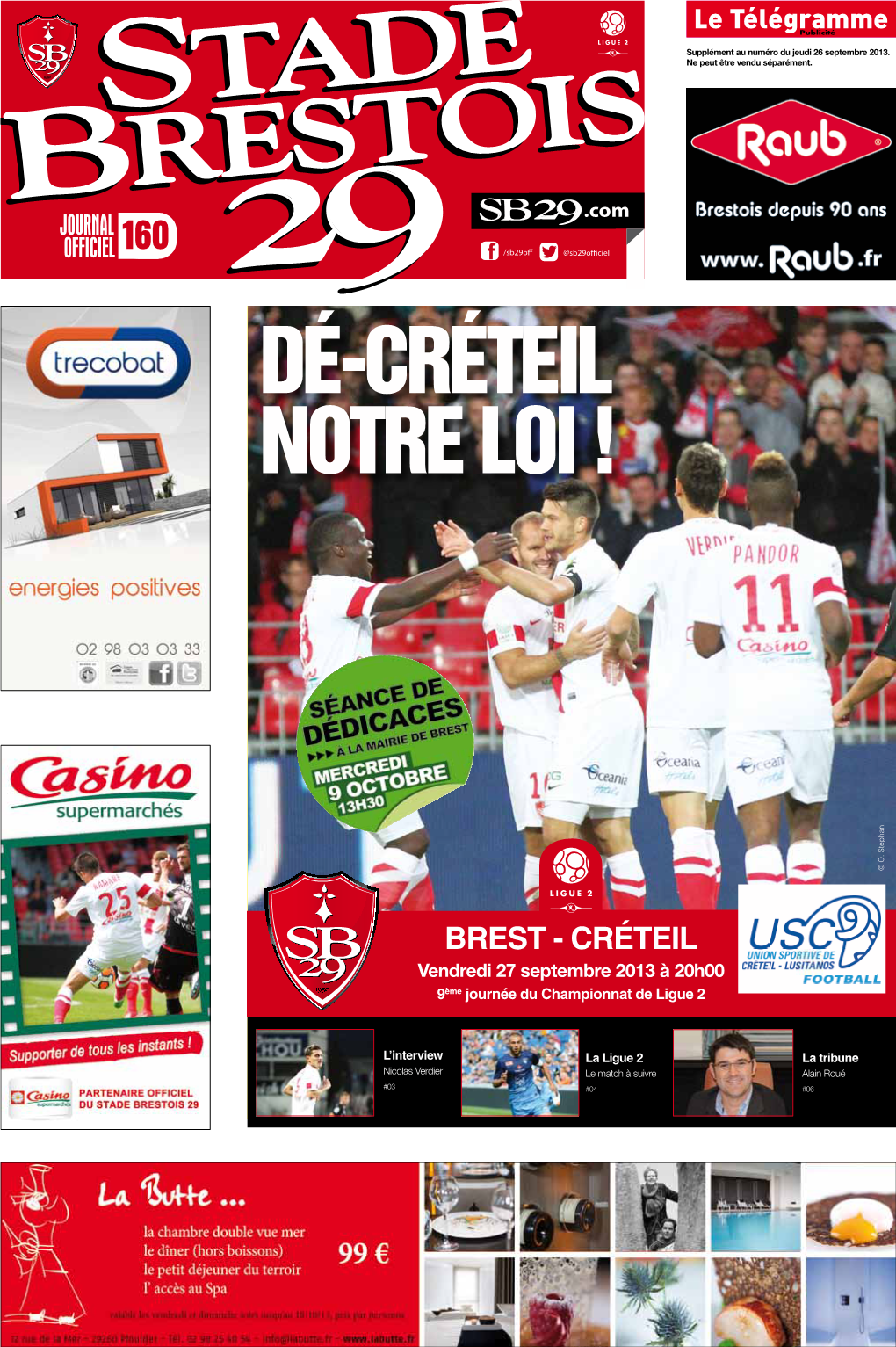 BREST - Créteil Vendredi 27 Septembre 2013 À 20H00 9Ème Journée Du Championnat De Ligue 2