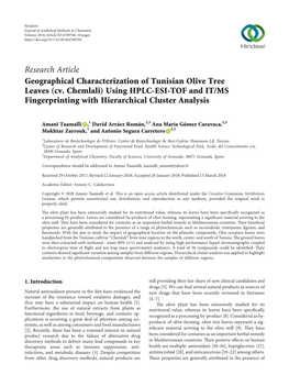 Research Article Geographical Characterization of Tunisian Olive Tree Leaves (Cv