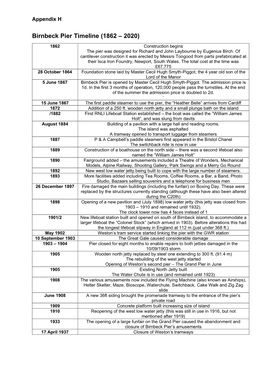 Appendix H Birnbeck Pier Timeline