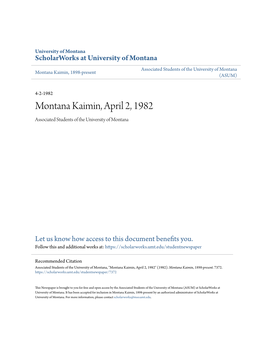 Montana Kaimin, April 2, 1982 Associated Students of the University of Montana