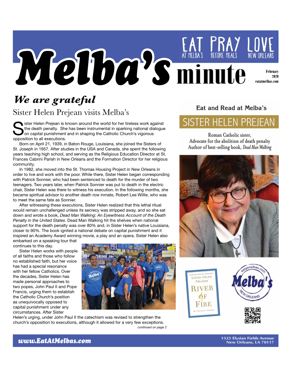 We Are Grateful Sister Helen Prejean Visits Melba’S