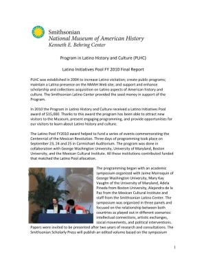 (PLHC) Latino Initiatives Pool FY 2010 Final Report