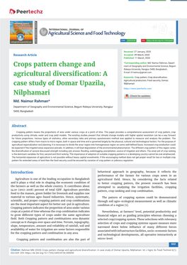 Crops Pattern Change and Agricultural Diversification: a Case Study of Domar Upazila, Nilphamari