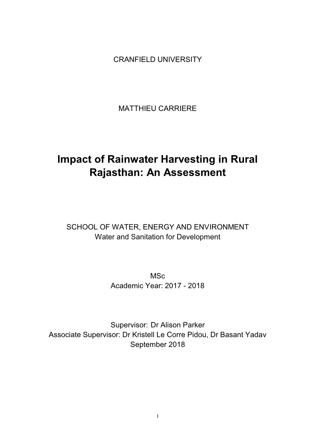 Impact of Rainwater Harvesting in Rural Rajasthan: an Assessment