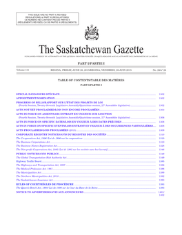 THE SASKATCHEWAN GAZETTE, June 26, 2015