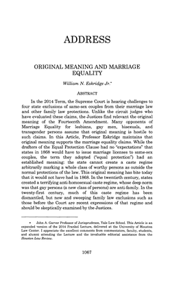 Original Meaning and Marriage Equality