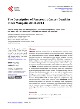 The Description of Pancreatic Cancer Death in Inner Mongolia 2008-2014