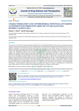 CHARACTERIZATION and ANTIMICROBIAL POTENTIAL of MARINE ACTINOMYCETES from ESTUARIES of UTTARA KANNADA DISTRICT, KARNATAKA Sunita C