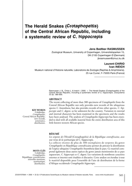 The Herald Snakes (Crotaphopeltis) of the Central African Republic, Including a Systematic Review of C