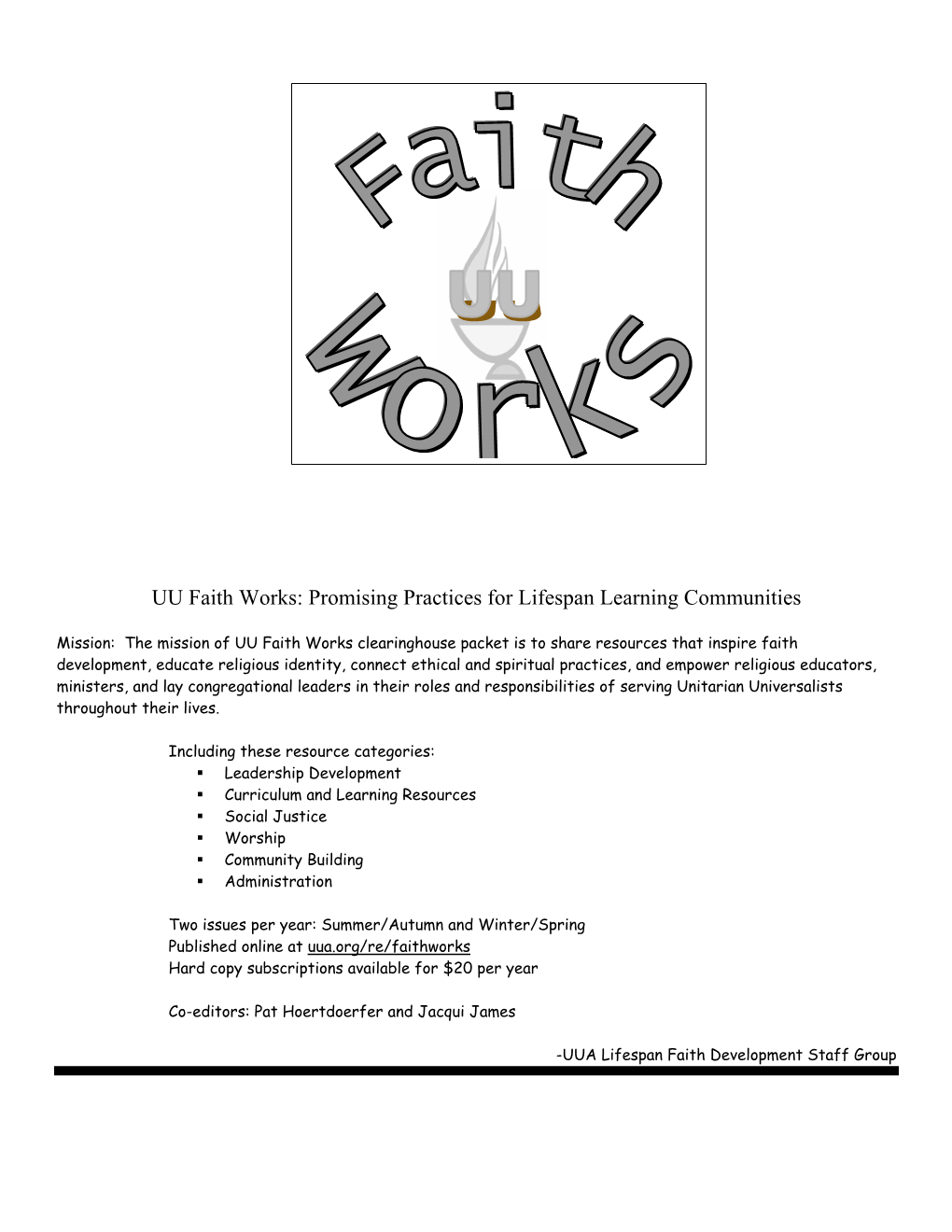 UU Faith Works: Promising Practices for Lifespan Learning Communities