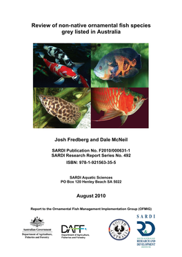 Review of Non-Native Ornamental Fish Species Grey Listed in Australia