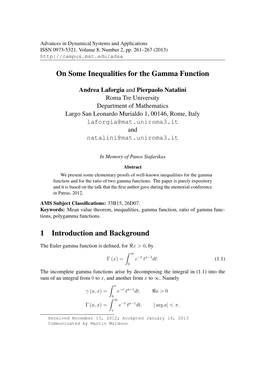 On Some Inequalities for the Gamma Function 1 Introduction And