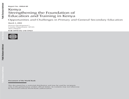 Kenya Strengthening the Foundation of Education and Training in Kenya