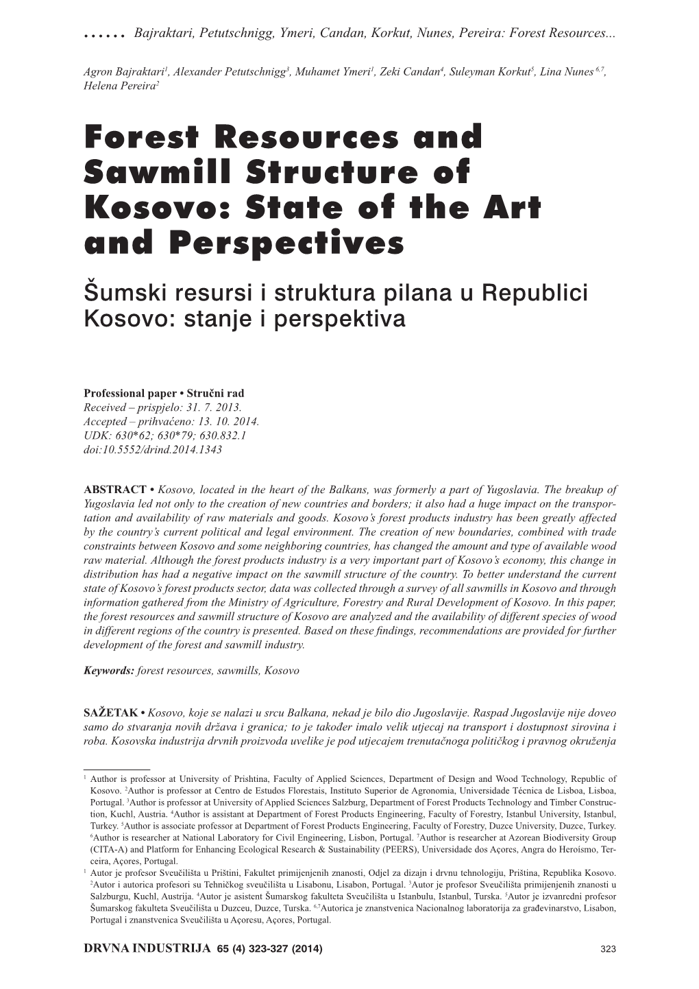 Forest Resources and Sawmill Structure of Kosovo: State of the Art and Perspectives