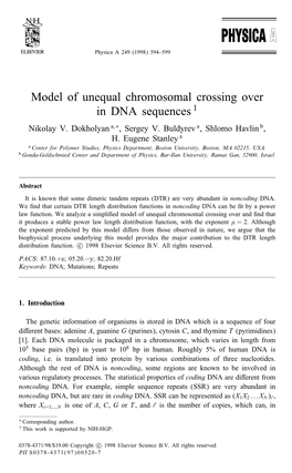 Model of Unequal Chromosomal Crossing Over in DNA Sequences1