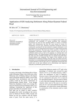 Application of GIS Analyzing Settlement Along Pekan-Kuantan Federal Road