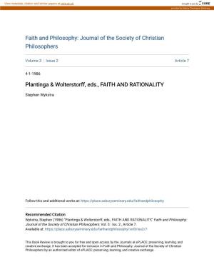 Plantinga & Wolterstorff, Eds., FAITH and RATIONALITY