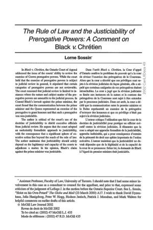 The Rule of Law and the Justiciability of Prerogative Powers: a Comment on Black V