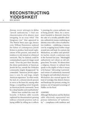Reconstructing Yiddishkeit 12 Ben Weiner