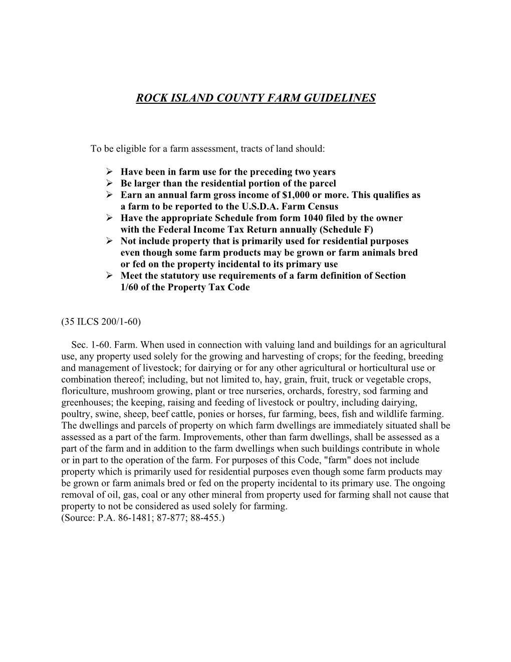 Rock Island County Farm Guidelines