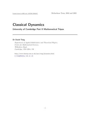 Classical Dynamics University of Cambridge Part II Mathematical Tripos
