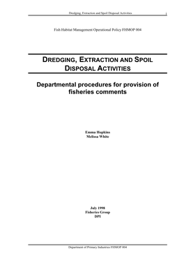 Dredging, Extraction and Spoil Disposal Activities I
