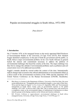 Popular Environmental Struggles in South Africa, 1972-1992