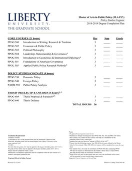 Master of Arts in Public Policy (M.A.P.P.) Policy Studies Cognate 2018-2019 Degree Completion Plan