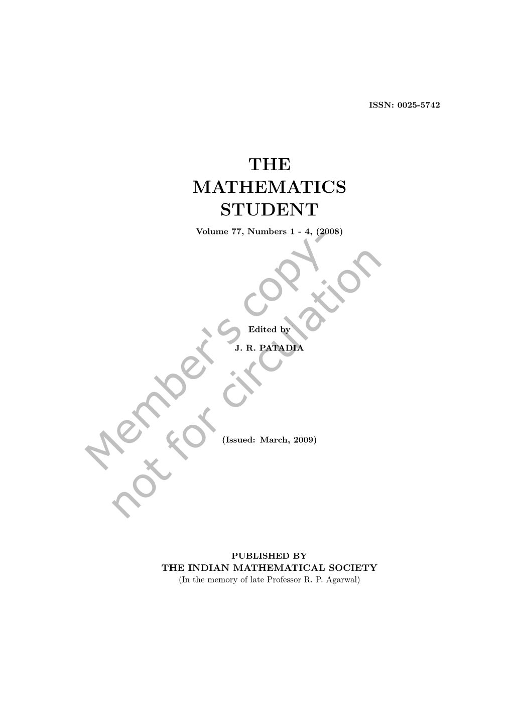 Member's Copy- Not for Circulation