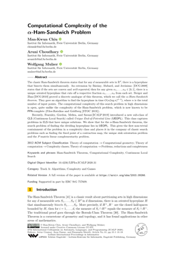 Computational Complexity of the Α-Ham-Sandwich Problem