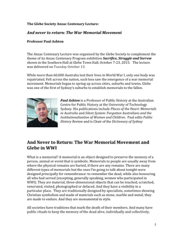 The War Memorial Movement and Glebe in WWI