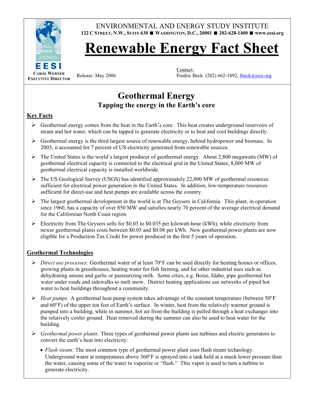 Renewable Energy Fact Sheet