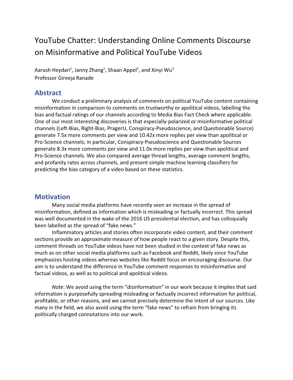 Understanding Online Comments Discourse on Misinformative and Political Youtube Videos