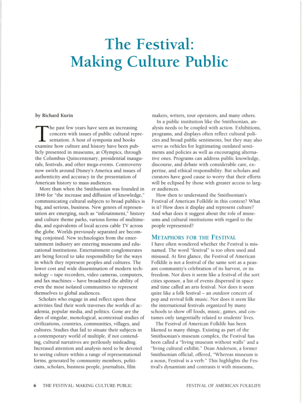The Festival: Making Culture Public