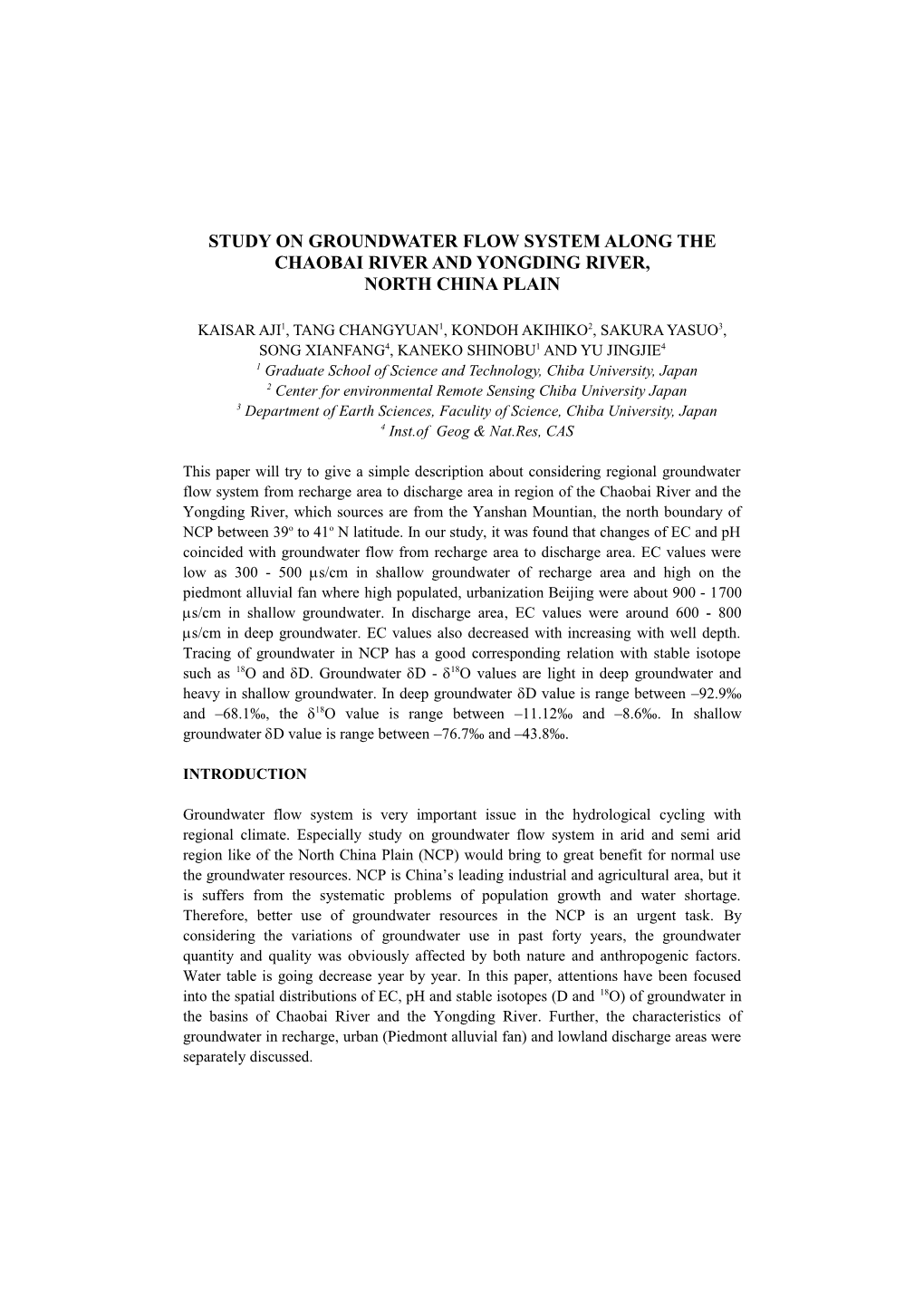 Study on Groundwater Flow System Along the Chaobai River and Yongding River, North China Plain